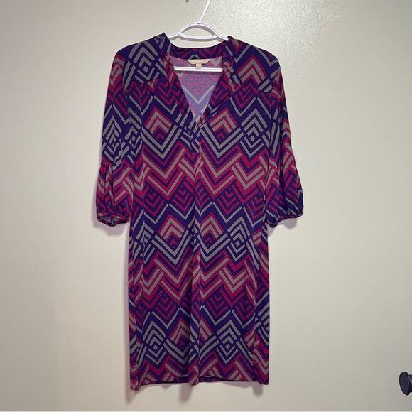 Banana Republic Pink & Purple Geometric Aztec Print Mini Dress V Neck Small - Picture 1 of 7